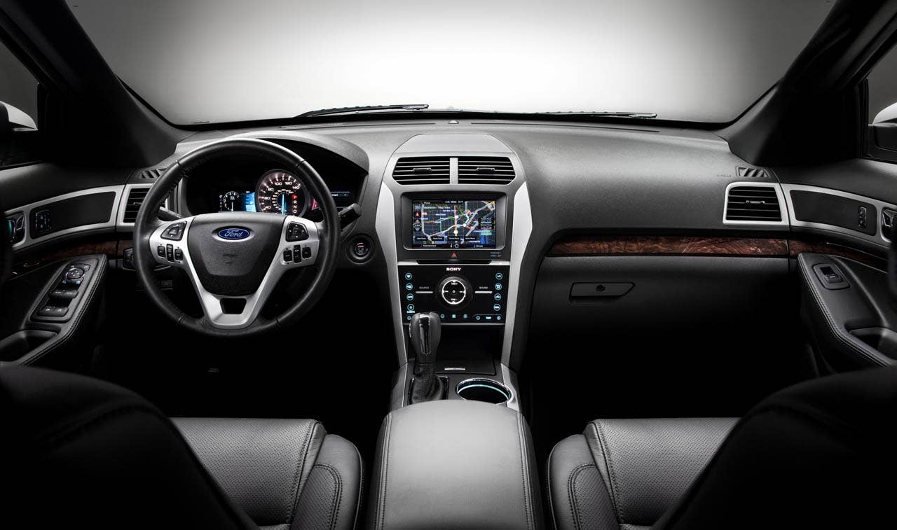 2011 Ford Explorer: The interior of the all-new Explorer features design cues, clever storage, luxurious appointments and technologies that rival premium SUVs. (07/26/2010)