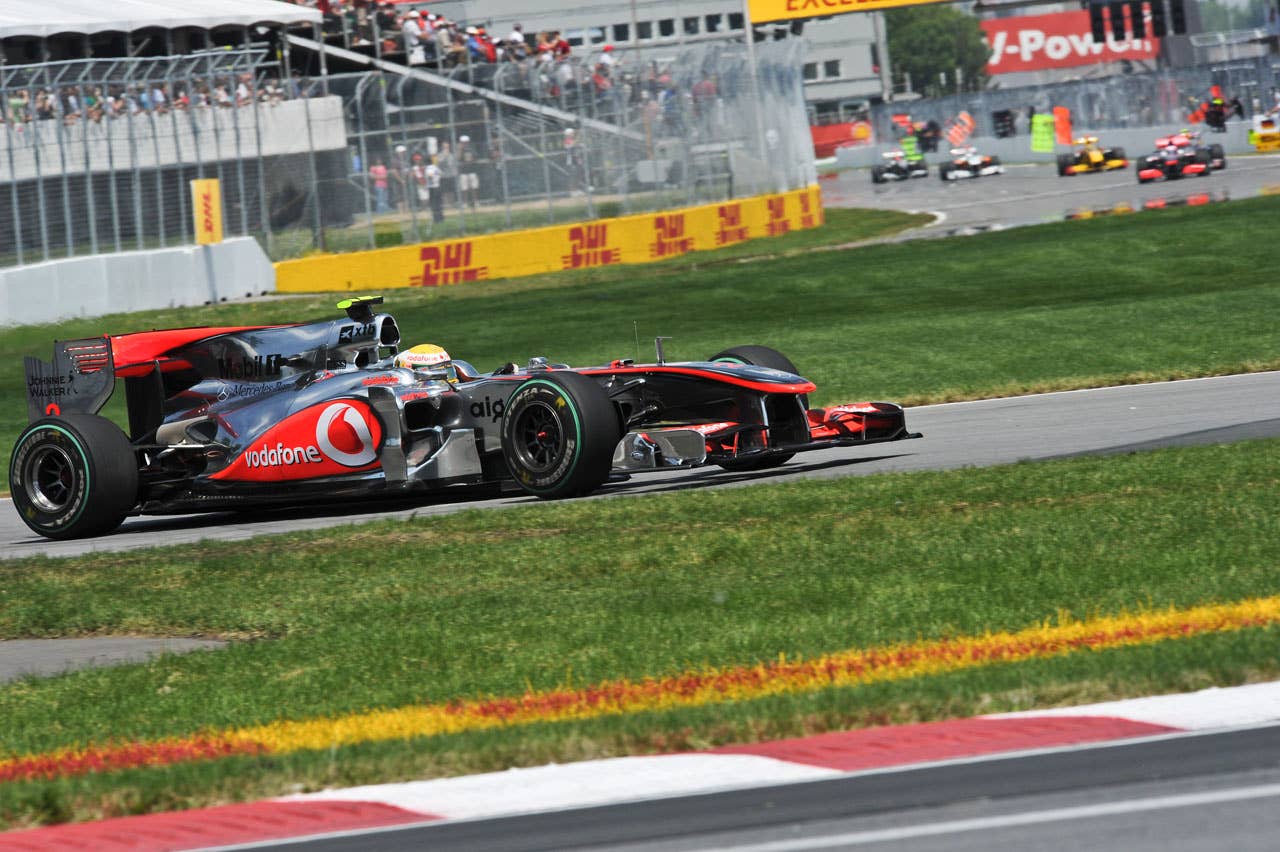 McLaren Mercedes driver Lewis Hamilton of Britain negotiates the course during the Canadian Formula One Grand Prix in Montreal on June 13, 2010.         AFP PHOTO/Nicholas KAMM (Photo credit should read NICHOLAS KAMM/AFP/Getty Images)