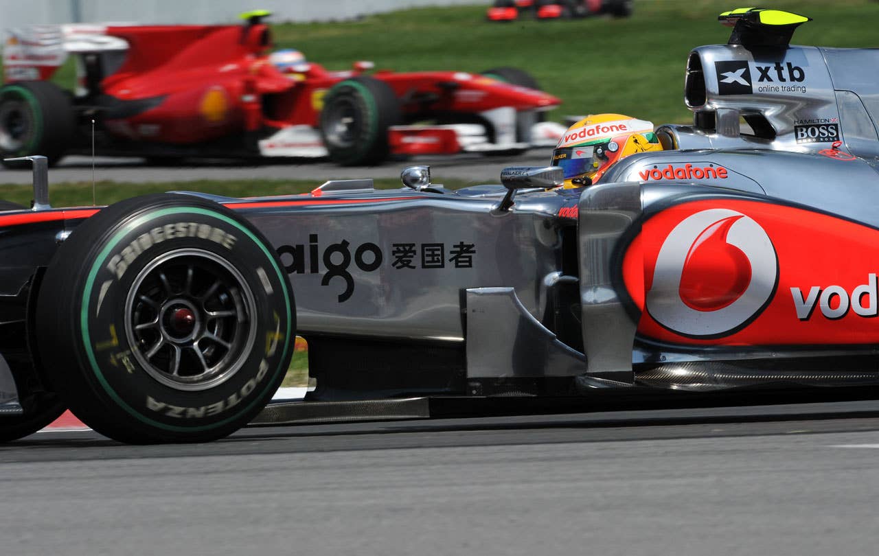 McLaren Mercedes driver Lewis Hamilton of Britain steers his car during the Canadian Formula One Grand Prix in Montreal on June 13, 2010.         AFP PHOTO/Nicholas KAMM (Photo credit should read NICHOLAS KAMM/AFP/Getty Images)