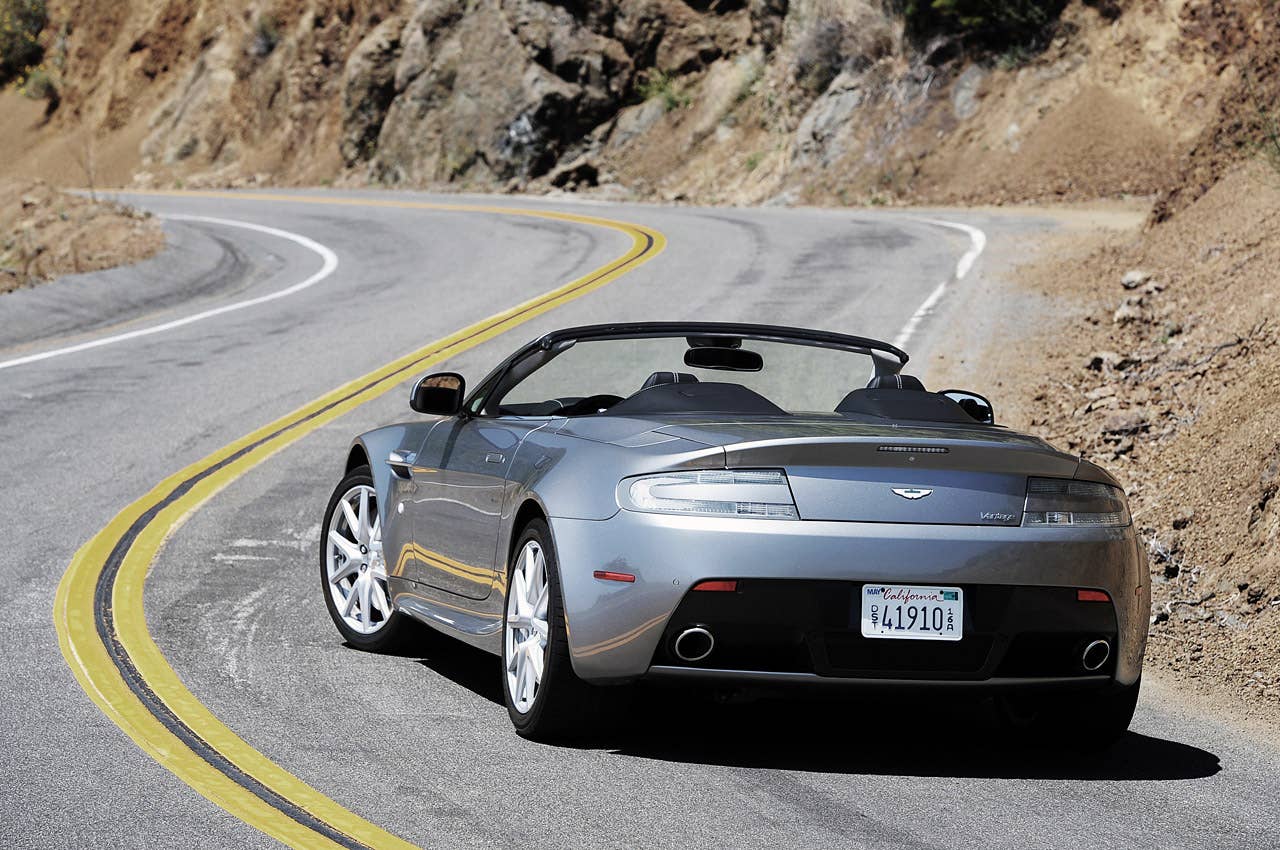 2013 Aston Martin V8 Vantage Roadster rear 3/4 view