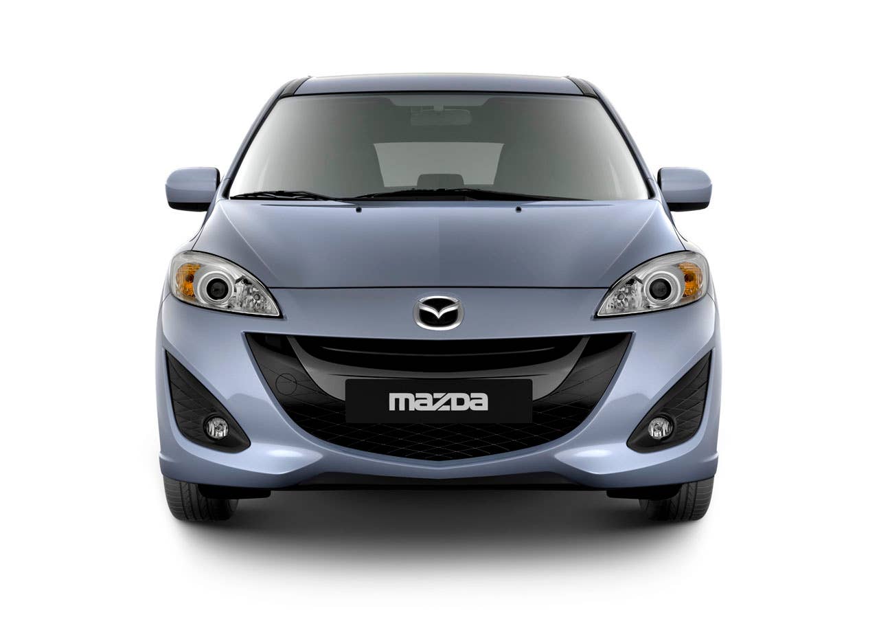 MAZDA5 EU HIGH GRADE (GER), NAP, LHD, 2.0L GE LFG (i-stop), 6MT, 17 Alloys, Discharge Headlight,Front Fog lamps, Rear Fog Lamp, Dark Silver Grille, Front Stone Guard(small), Rain Sensor Wipers, Dark Tinted Glass, Clear Water Blue Metallic, Bluetooth,Leather Steering Wheel & Silver withAudioSwitch, CD Changer & RDS, 6 Speakers, Full Auto A/C, Seat Warmer. (Options fitted -Power Slide Door -Black Leather Interior) (NOTE: Geneva Version is High grade GER version with head lamp cleaner and rear parking sensor removed for cleaner body shape image)