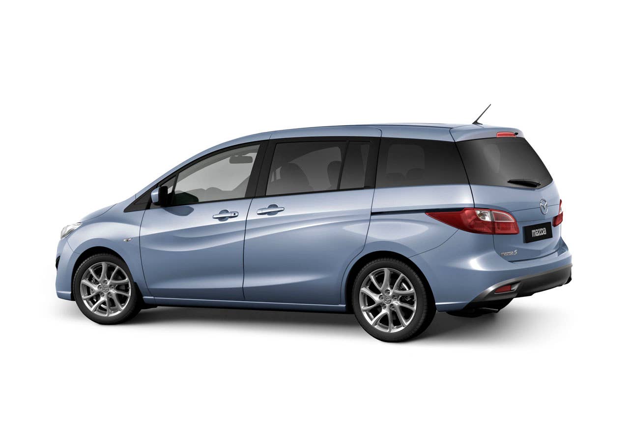 MAZDA5 EU HIGH GRADE (GER), NAP, LHD, 2.0L GE LFG (i-stop), 6MT, 17 Alloys, Discharge Headlight,Front Fog lamps, Rear Fog Lamp, Dark Silver Grille, Front Stone Guard(small), Rain Sensor Wipers, Dark Tinted Glass, Clear Water Blue Metallic, Bluetooth,Leather Steering Wheel & Silver withAudioSwitch, CD Changer & RDS, 6 Speakers, Full Auto A/C, Seat Warmer. (Options fitted -Power Slide Door -Black Leather Interior) (NOTE: Geneva Version is High grade GER version with head lamp cleaner and rear parking sensor removed for cleaner body shape image)
