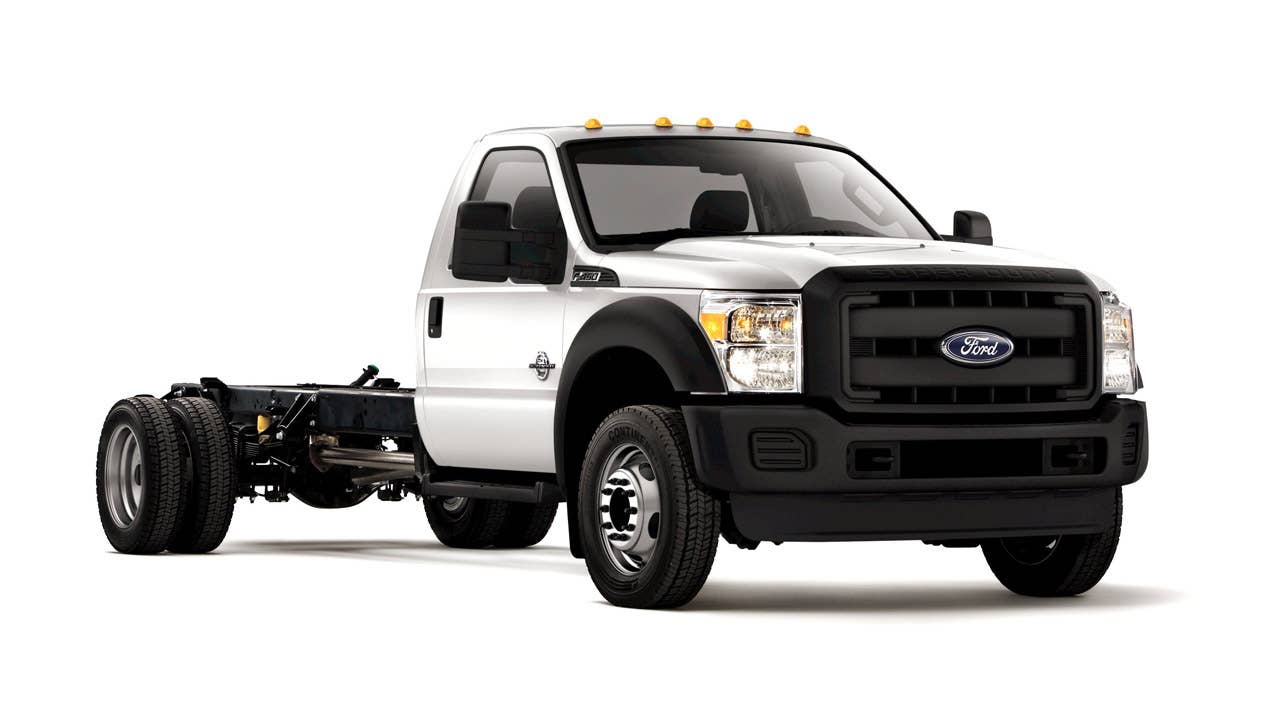 2011 Ford F-450 Super Duty: The 2011 Ford F-Series F-450 Super Duty chassis cab with the new 6.7-liter Power Stroke(R) V-8 turbocharged diesel engine. (2/25/2010)