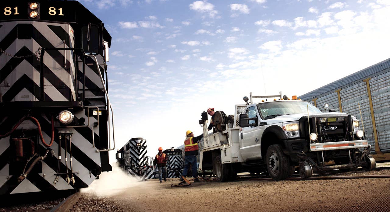 2011 Ford F-550 Super Duty: The 2011 Ford F-Series F-550 Super Duty chassis cab configured for railroad work. (2/25/2010)