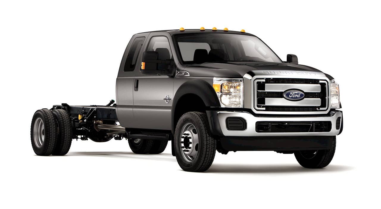 2011 Ford F-450 Super Duty: The 2011 Ford F-Series F-450 Super Duty chassis cab with the new 6.7-liter Power Stroke(R) V-8 turbocharged diesel engine. (2/25/2010)
