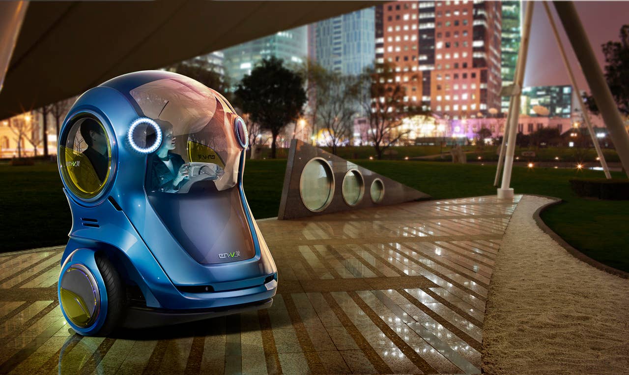 EN-V, which is short for Electric Networked-Vehicle, maintains the core principle of personal mobility - freedom - while helping remove the motor vehicle from the environmental debate and redefining design leadership.EN-V is a two-seat electric vehicle that was designed to alleviate concerns surrounding traffic congestion, parking availability, air quality and affordability for tomorrow's cities. The Xiao (Laugh) model (pictured) was unveiled today in Shanghai alongside Jiao (Pride) and Maio (Magic). They represent three different characteristics which emphasize that future transportation can be fun. X10CO_SV034 (03/24/2010)