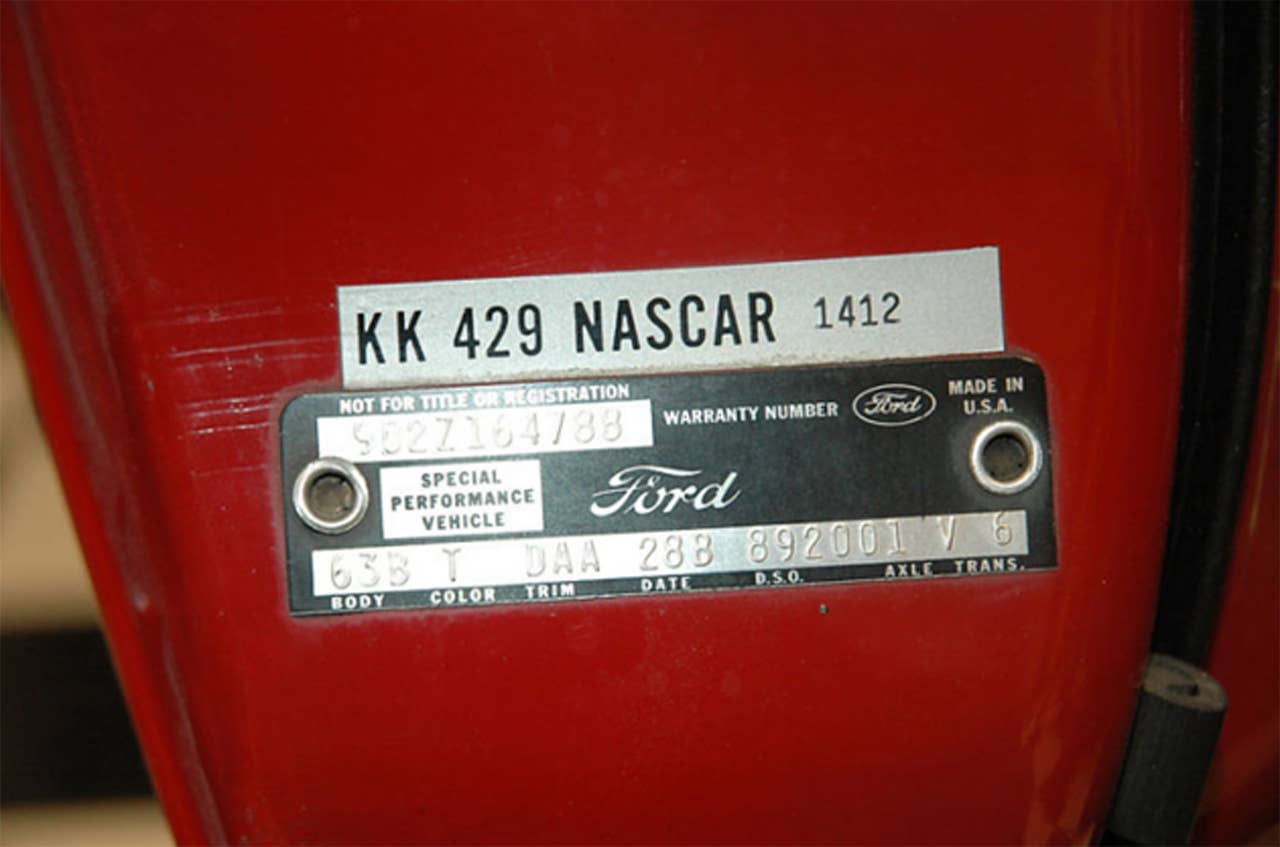 1969 Ford Mustang Boss 429 door tag