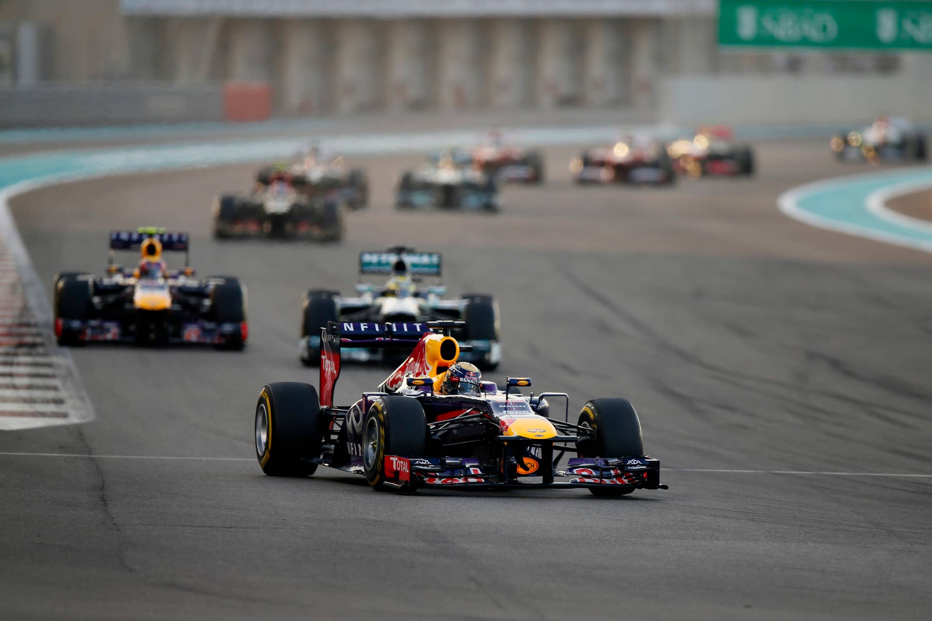 Red Bull Racing's German driver Sebastian Vettel drives at the Yas Marina circuit in Abu Dhabi on November 3, 2013 during the Abu Dhabi Formula One Grand Prix.  AFP PHOTO / KARIM SAHIB        (Photo credit should read KARIM SAHIB/AFP/Getty Images)
