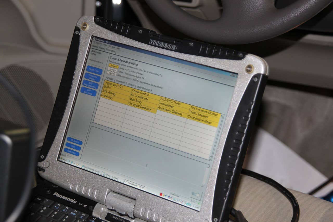 The diagnostic computer runs a series of tests to make sure none of the on-board computers in the car have been damaged.