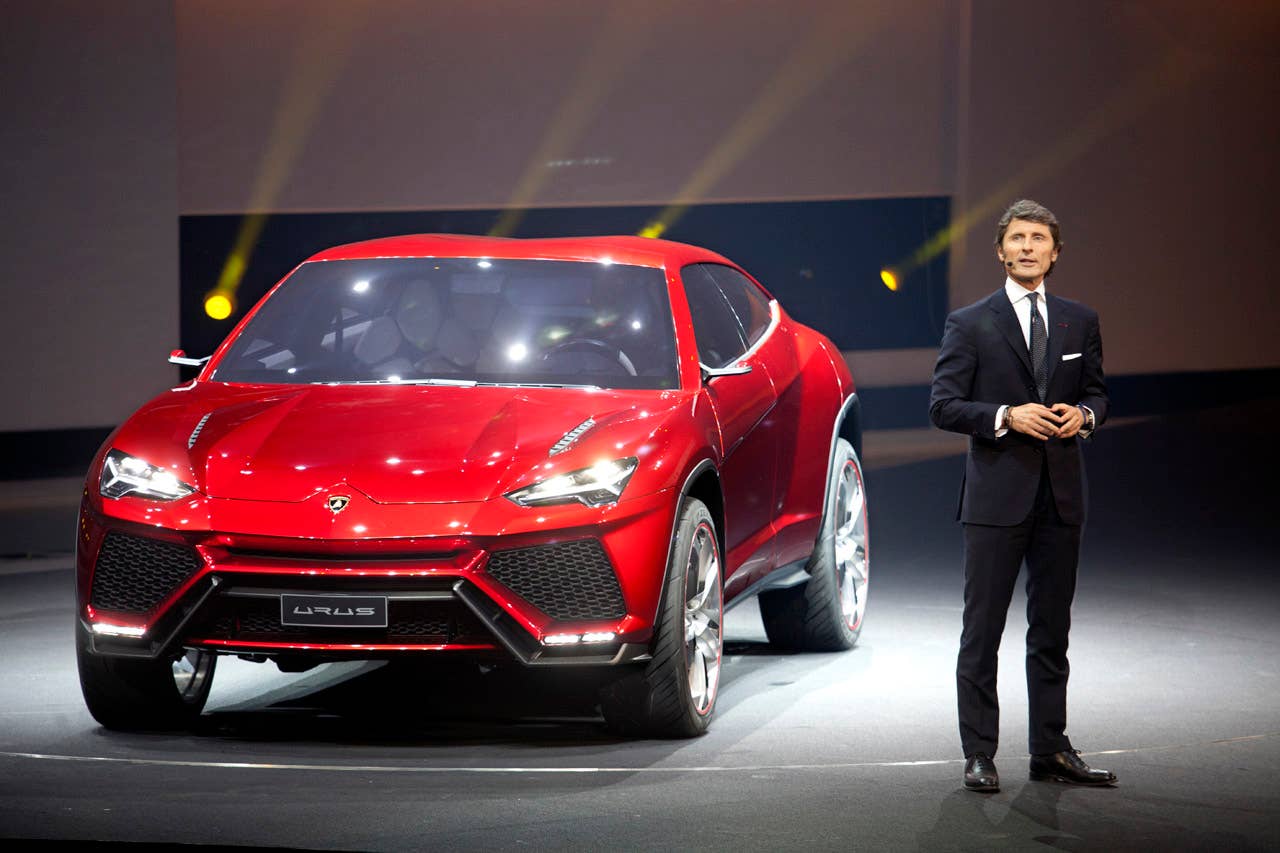 President of Lamborghini, Stephan Winkelmann, launches the new Lamborghini Urus at the Volkswagen Group Night in Beijing, China, April 22, 2012.