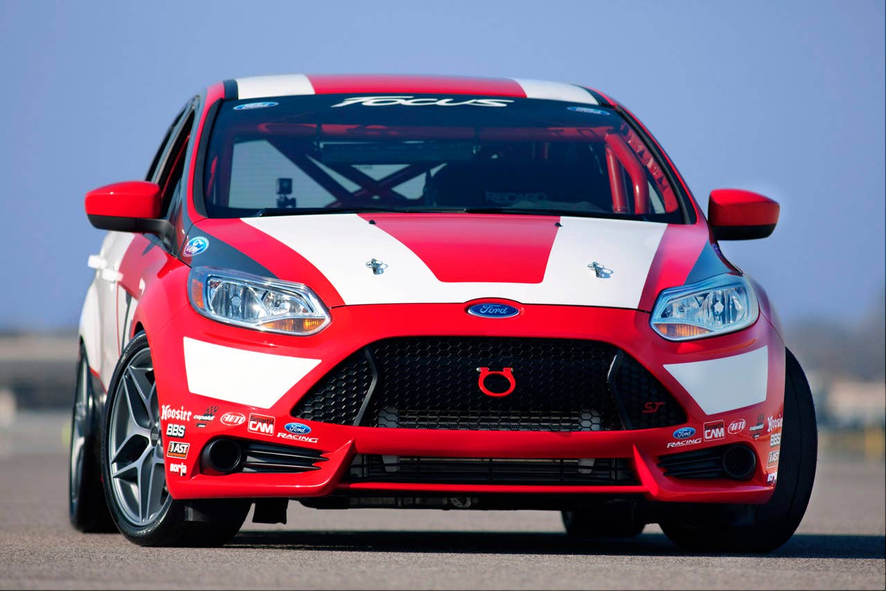 Focus Race Car Concept: The Ford Focus race car concept by Ford Racing makes its global debut at the 2010 Los Angeles International Auto Show. Powered by a 2.0-liter Ford EcoBoost turbo engine, the Focus race car concept is built to compete in global road and touring car racing. (11/17/2010)