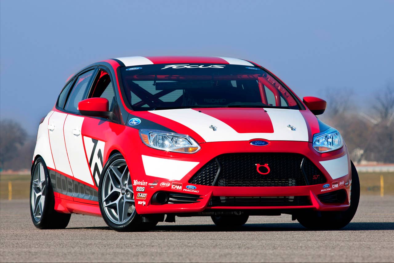 Focus Race Car Concept: The Ford Focus race car concept by Ford Racing makes its global debut at the 2010 Los Angeles International Auto Show. Powered by a 2.0-liter Ford EcoBoost turbo engine, the Focus race car concept is built to compete in global road and touring car racing. (11/17/2010)