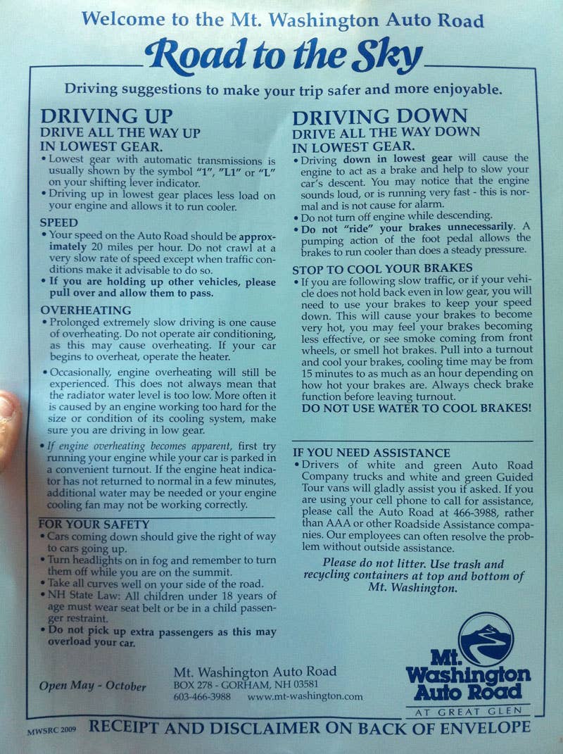 Road to the Sky safety instructions