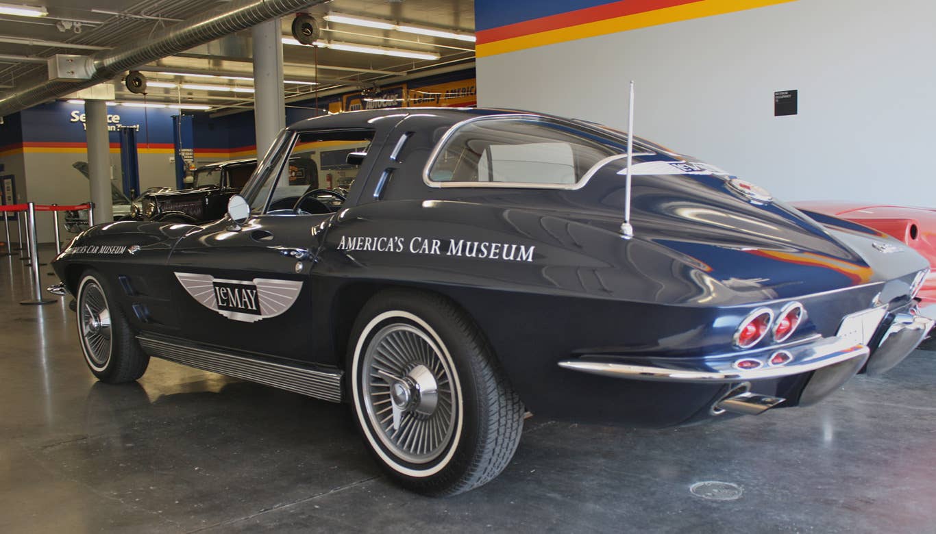 LeMay owns this 1963 Corvette, shown here near its service bay.  It is an esteemed part of the collection.  The’63 fuel-injected split-window coupe is considered by many to be the best Corvette ever made. In fact, Edmunds.com named it the best ever earlier this year.  It has“incredible” and “alluring design,” Edmunds wrote. “Its new chassis and suspension helped to solidify the Corvette as a true sports car, but the fact that it was simply a truly beautiful vehicle landed it at the top.”  Pete Bigelow is an associate editor at AOL Autos. He can be reached via email at peter.bigelow@teamaol.com and followed on Twitter @PeterCBigelow.
