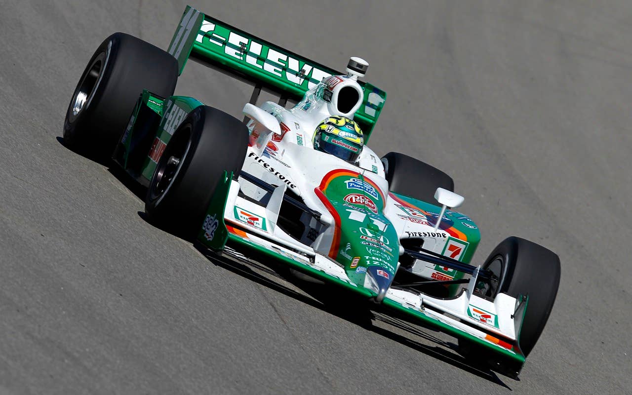 Tony Kanaan of Brazil, driver of the #11 7-Eleven Andretti Autosports Dallara Honda, during practice for the IRL Indycar Series Iowa Corn Indy 250 on June 19, 2010 at the Iowa Speedway in Newton, Iowa.