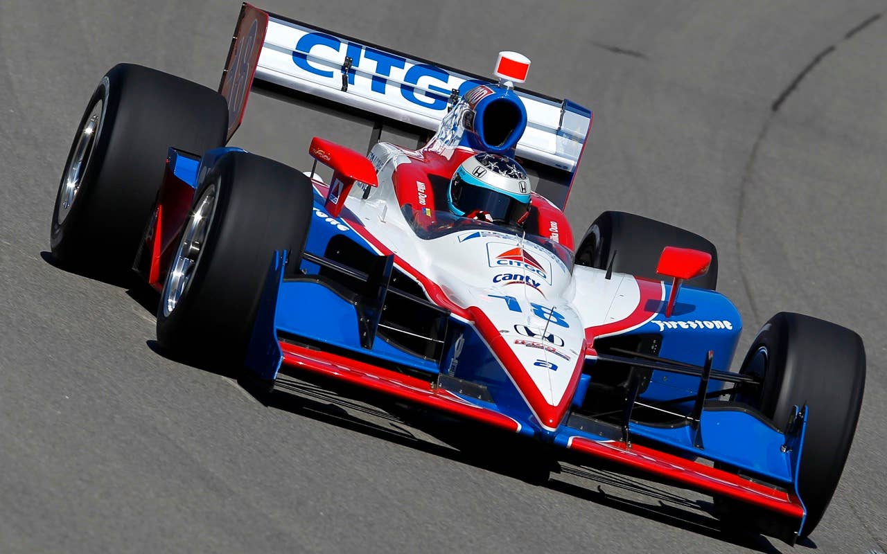 Milka Duno drives the #18 CITGO Dale Coyne Racing Dallara Honda, during practice for the IRL Indycar Series Iowa Corn Indy 250 on June 19, 2010 at the Iowa Speedway in Newton, Iowa.