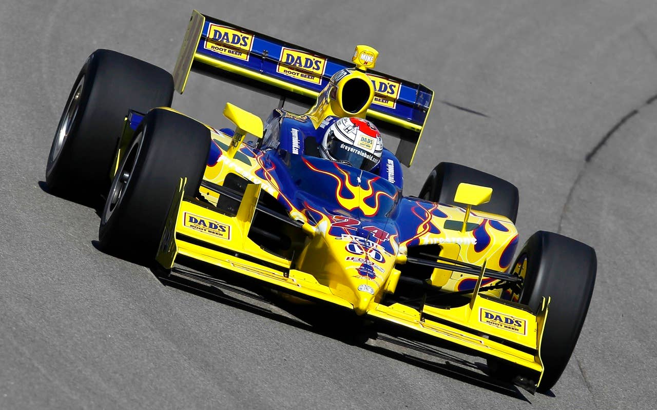Graham Rahal drives the #24 Dad's Root Beer Conquest Racing Dallara Honda, during practice for the IRL Indycar Series Iowa Corn Indy 250 on June 19, 2010 at the Iowa Speedway in Newton, Iowa.