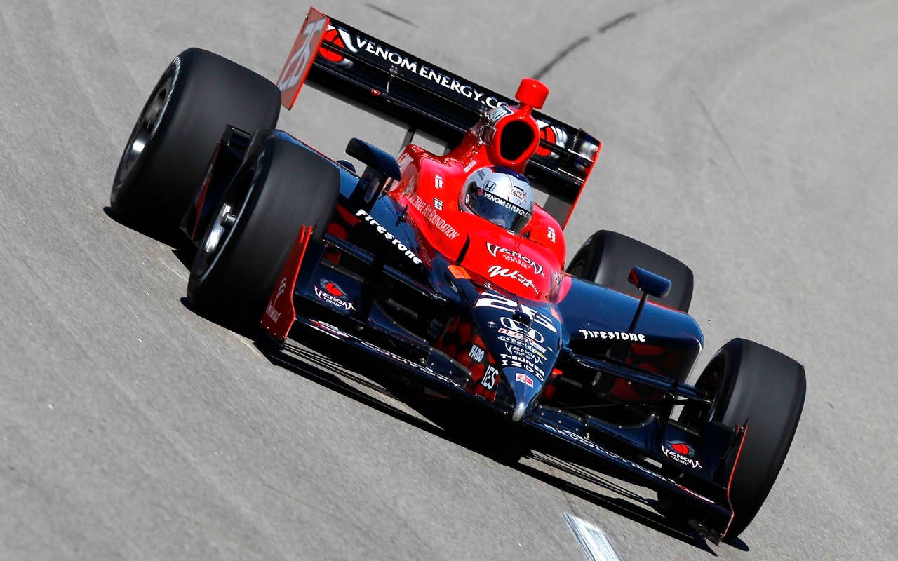 Marco Andretti of the USA, drives the #26 Team Venom Energy Andretti Autosport Dallara Honda, during practice for the IRL Indycar Series Iowa Corn Indy 250 on June 19, 2010 at the Iowa Speedway in Newton, Iowa.