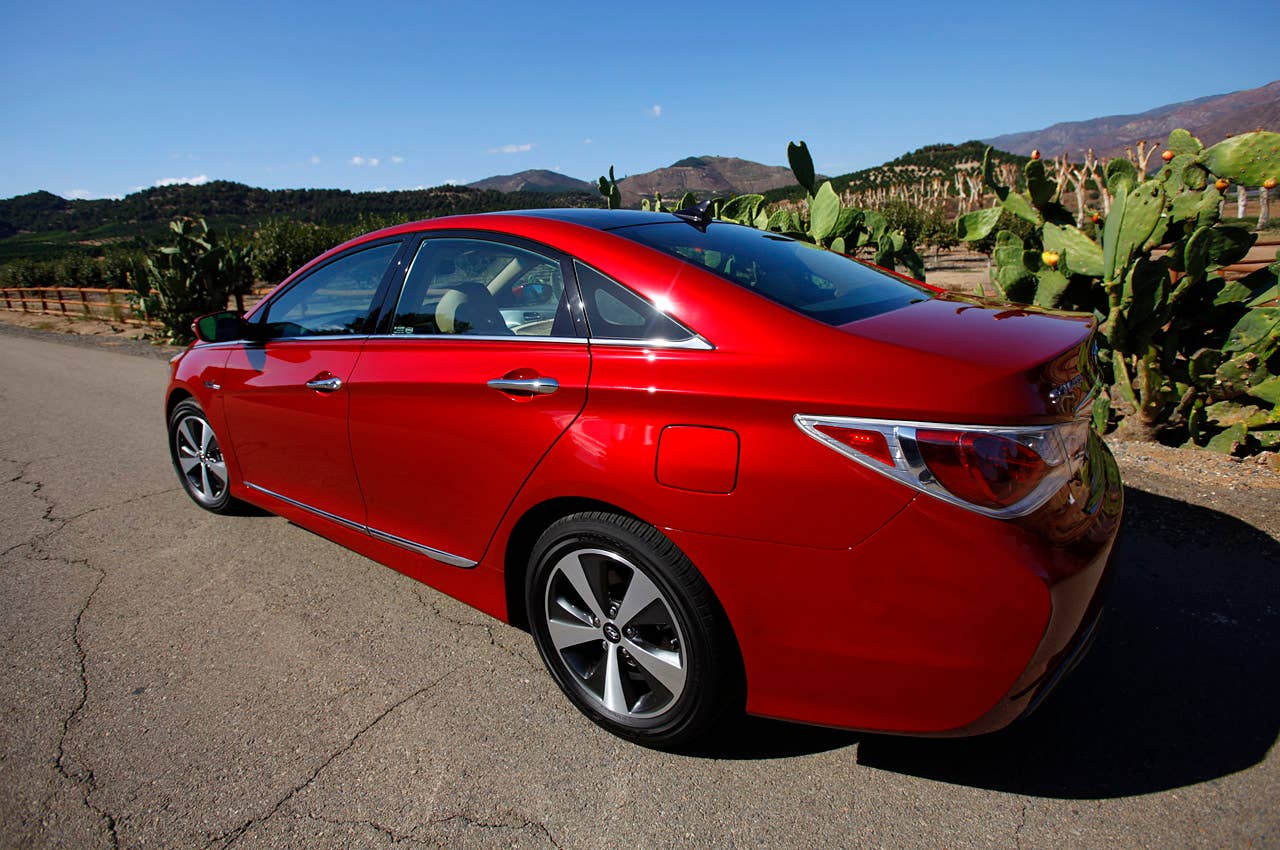 2011 Hyundai Sonata Hybrid rear 3/4 view