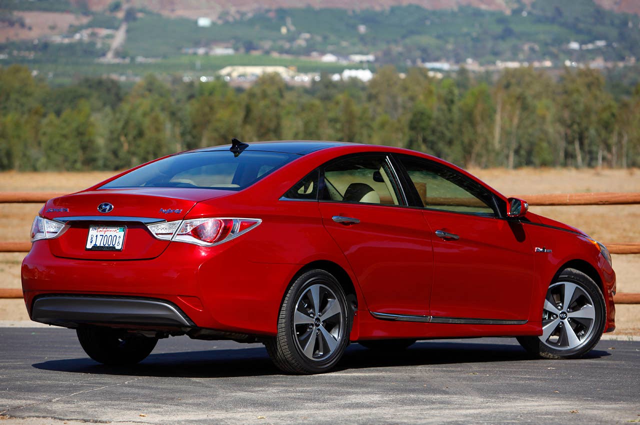 2011 Hyundai Sonata Hybrid rear 3/4 view