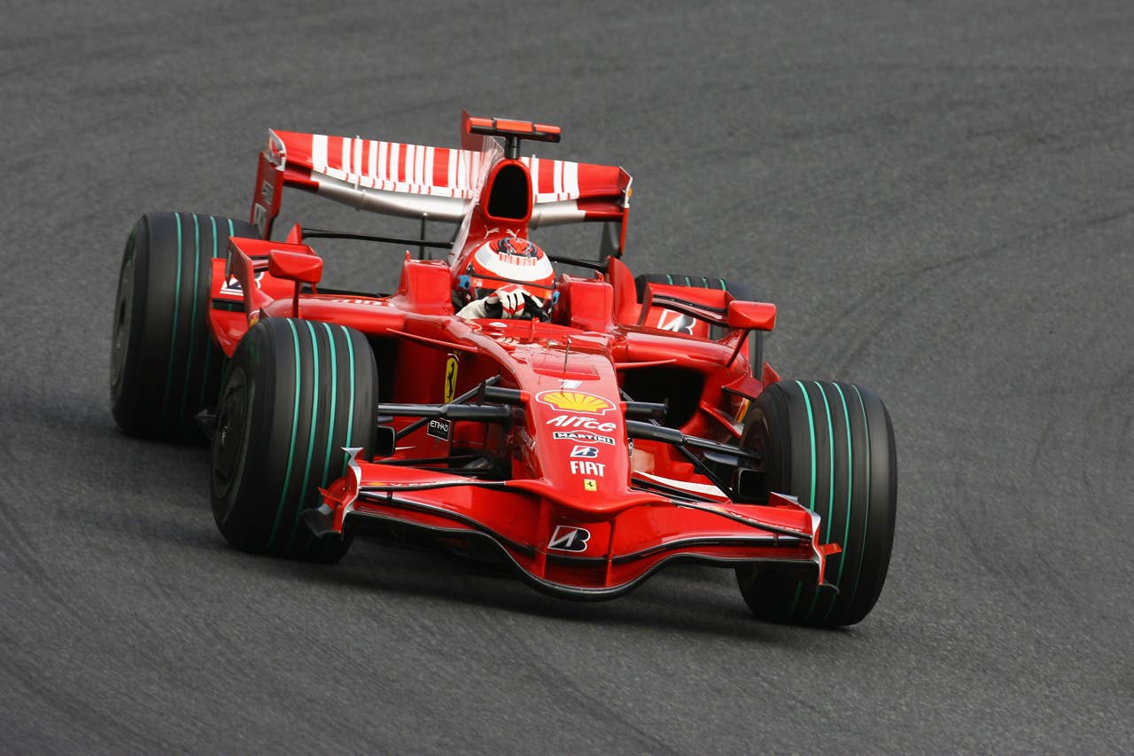 SHIZUOKA, JAPAN - OCTOBER 12: Kimi Raikkonen of Finland and Ferrari drives during the Japanese Formula One Grand Prix at the Fuji Speedway on October 12, 2008 in Shizuoka, Japan. (Photo by Clive Mason/Getty Images)