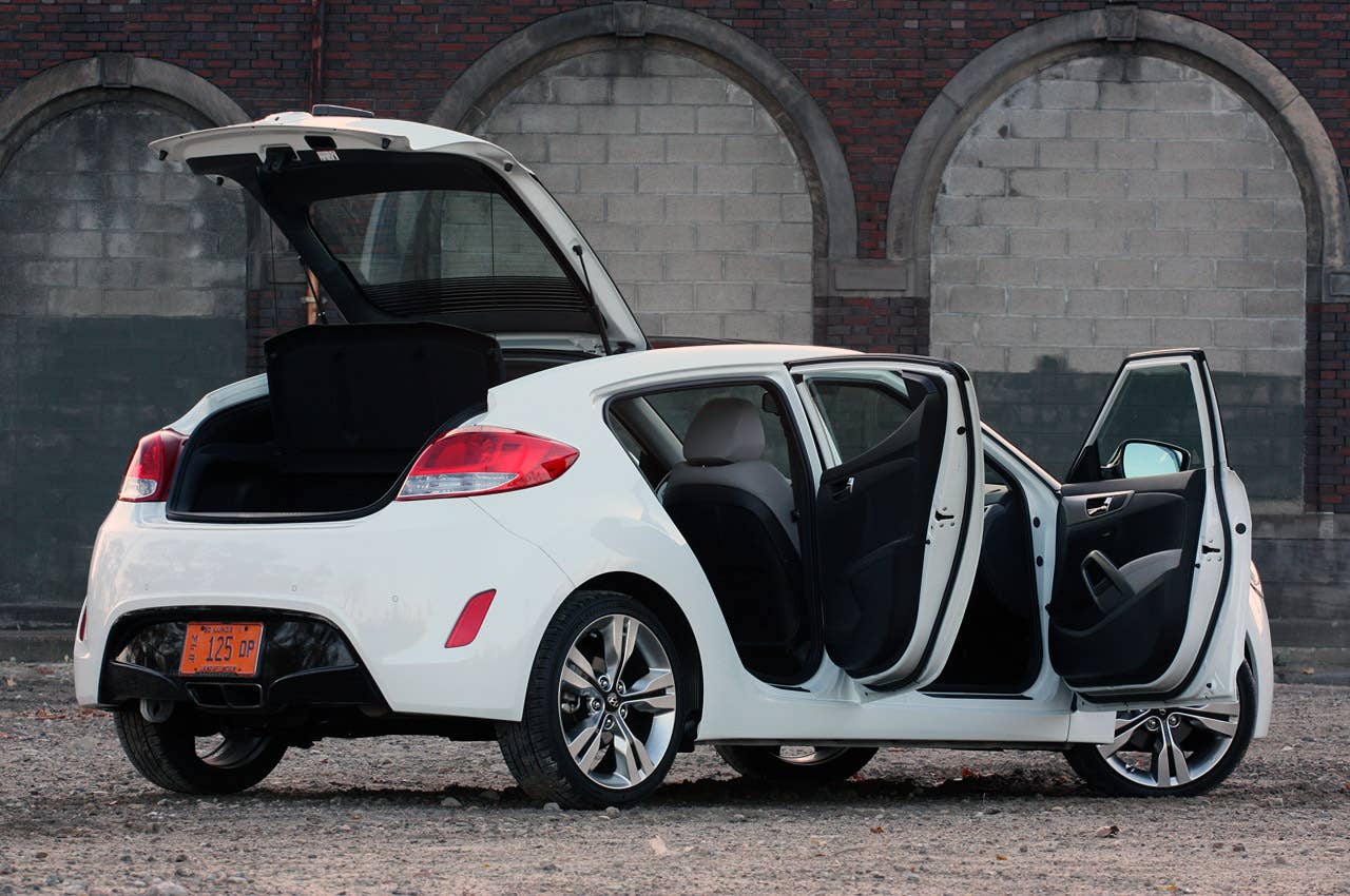 2012 Hyundai Veloster rear 3/4 view