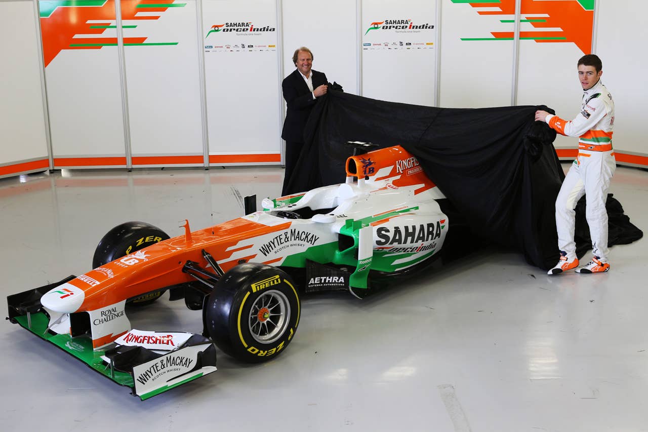 Robert Fearnley (GBR) Sahara Force India F1 Team Deputy Team Principal and Paul di Resta (GBR) Sahara Force India F1 unveil the new Sahara Force India F1 VJM06. Sahara Force India F1 VJM06 Launch, Friday 1st February 2013. Silverstone, England.