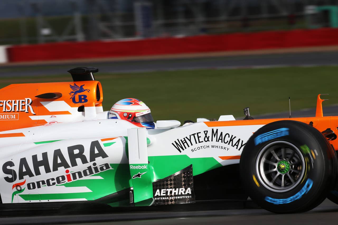 Paul di Resta (GBR) rund the Sahara Force India VJM06 for the first time. Sahara Force India F1 VJM06 Launch, Friday 1st February 2013. Silverstone, England.