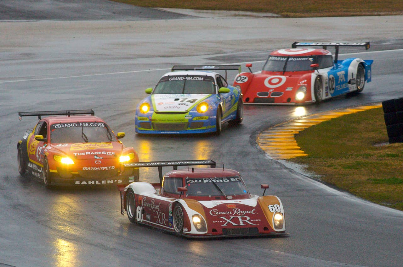 28-31 January, 2010, Daytona Beach, Florida, USA The #60 Ford Riley of Oswaldo Negri, Burt Friselle, John Pew, and Mark Wilins leads a pack of cars through a turn. 2010, R.D. Ethan, USA LAT Photographic