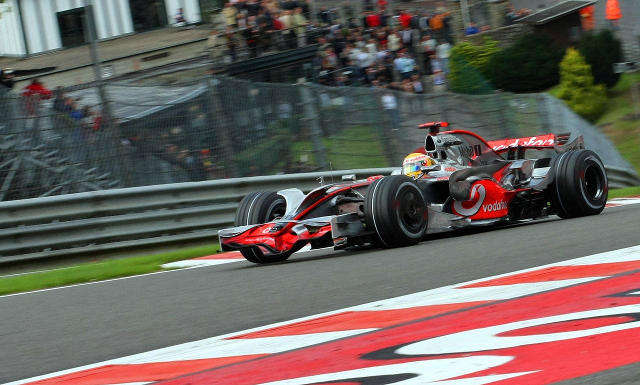 McLaren Mercedes' British driver Lewis Hamilton drives at the Spa-Francorchamps racetrack on September 7, 2008, during the Belgium Formula One Grand Prix. AFP PHOTO / GUILLAUME BAPTISTE (Photo credit GUILLAUME BAPTISTE/AFP/Getty Images)