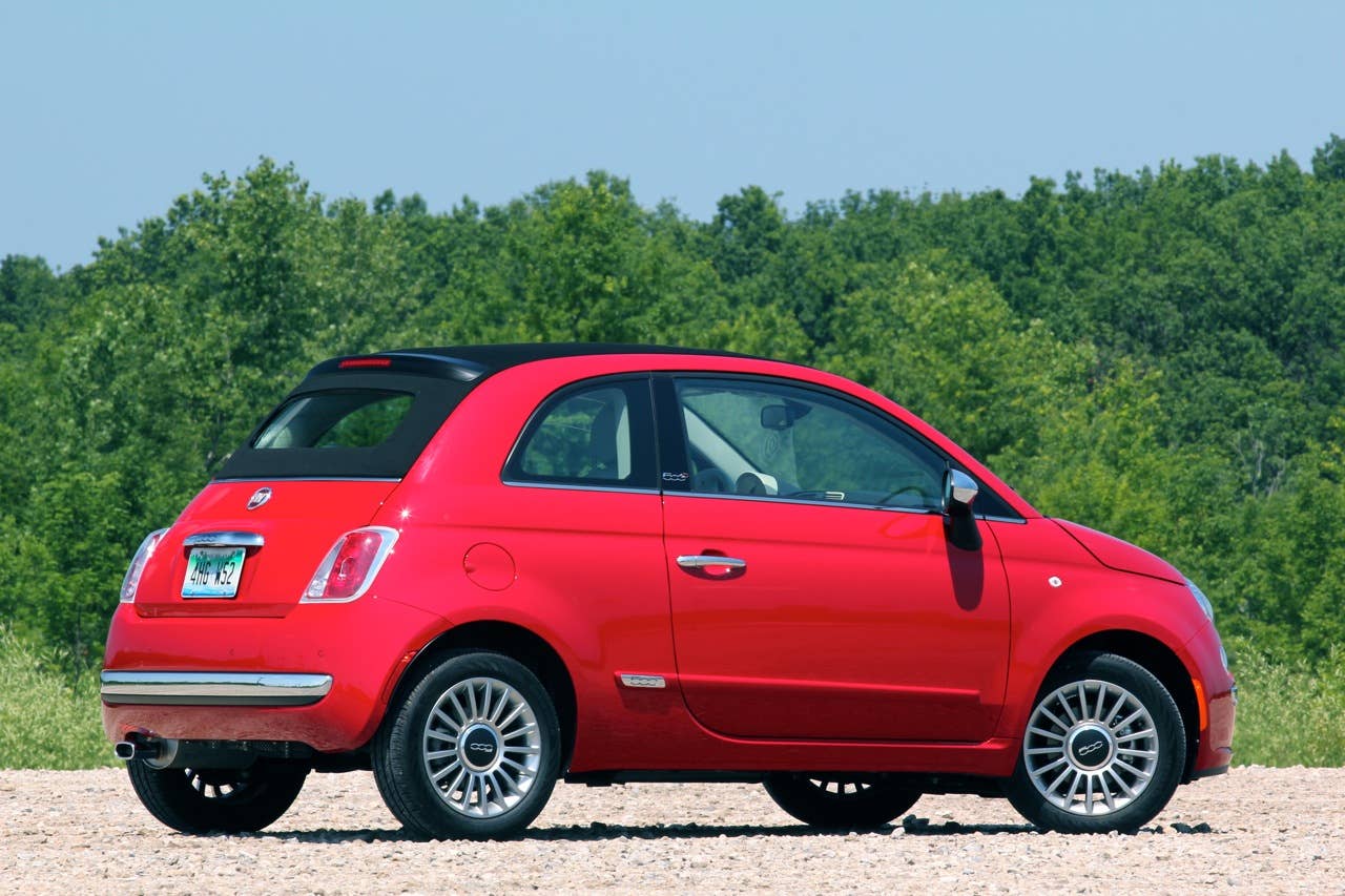 2012 Fiat 500C rear 3/4 view