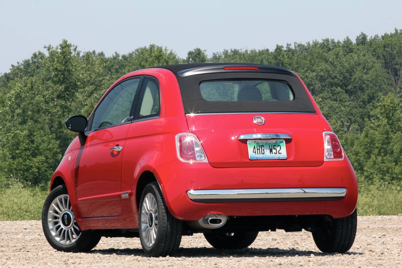 2012 Fiat 500C rear 3/4 view