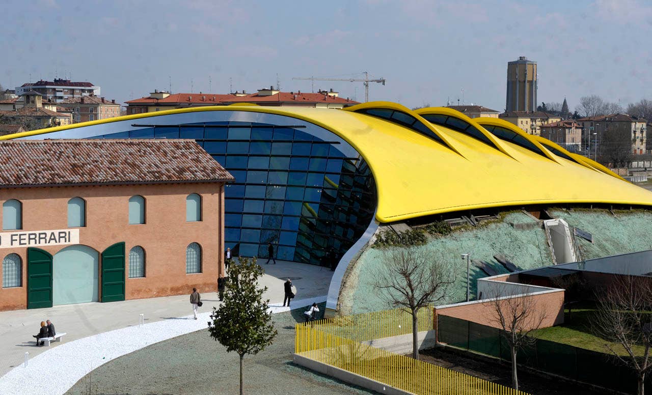 View of the "Enzo Ferrari Casa Natale", Enzo Ferrari Family House, museum in Modena, Italy, during a media preview, Friday, March 9, 2012. The Museum, that is opening next Saturday March 10, is built in an area around the house where Enzo ferrari was born and spent the first years if his life. (AP Photo/Marco Vasini)