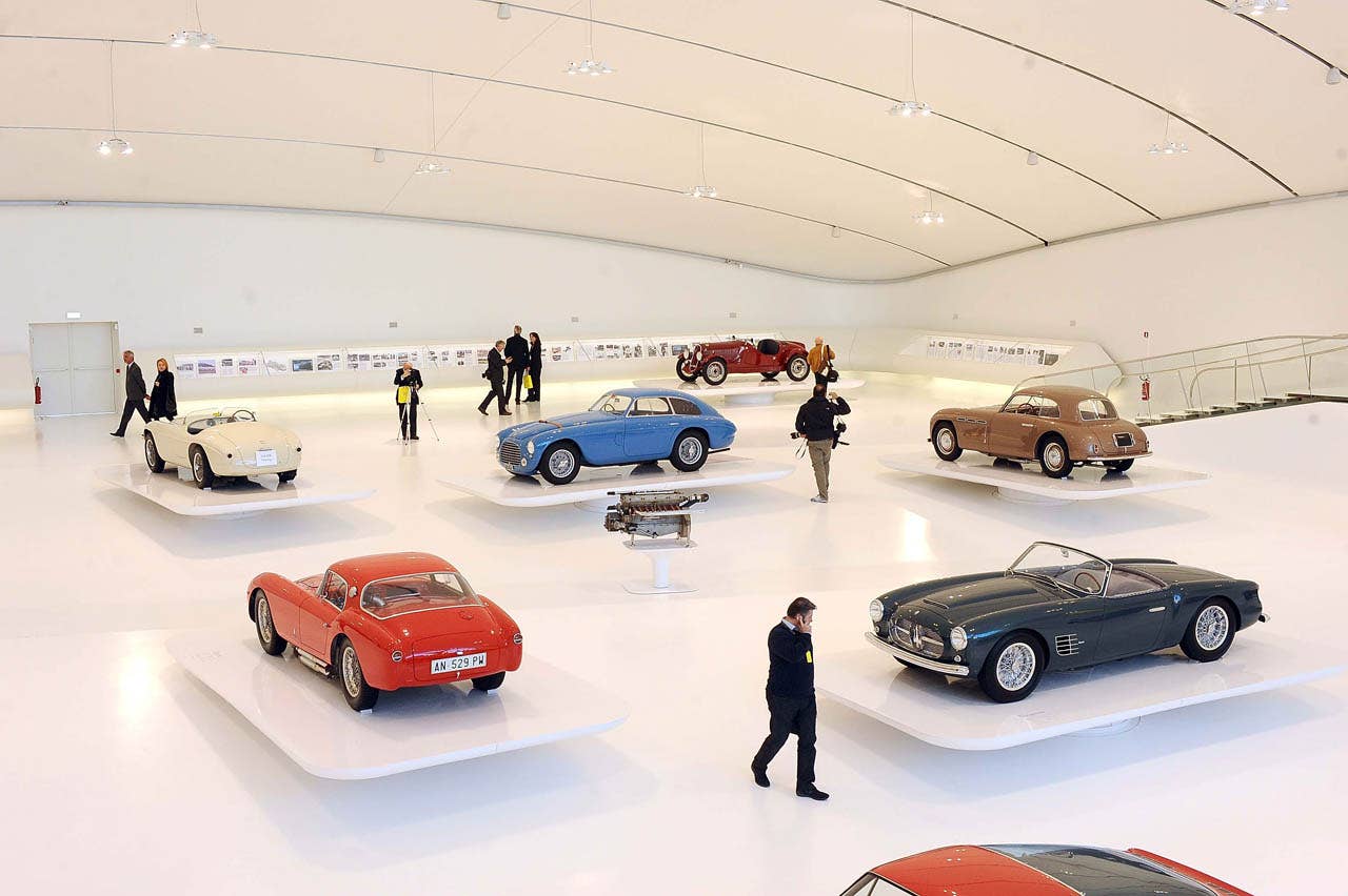 MODENA, ITALY - MARCH 09: A general view of cars on display at the press preview at the Museo Casa Enzo Ferrari opening on  March 9, 2012 in Modena, Italy.  The opening will be on March 10, 2012. (Photo by Mario Carlini - Iguana Press/Getty Images)