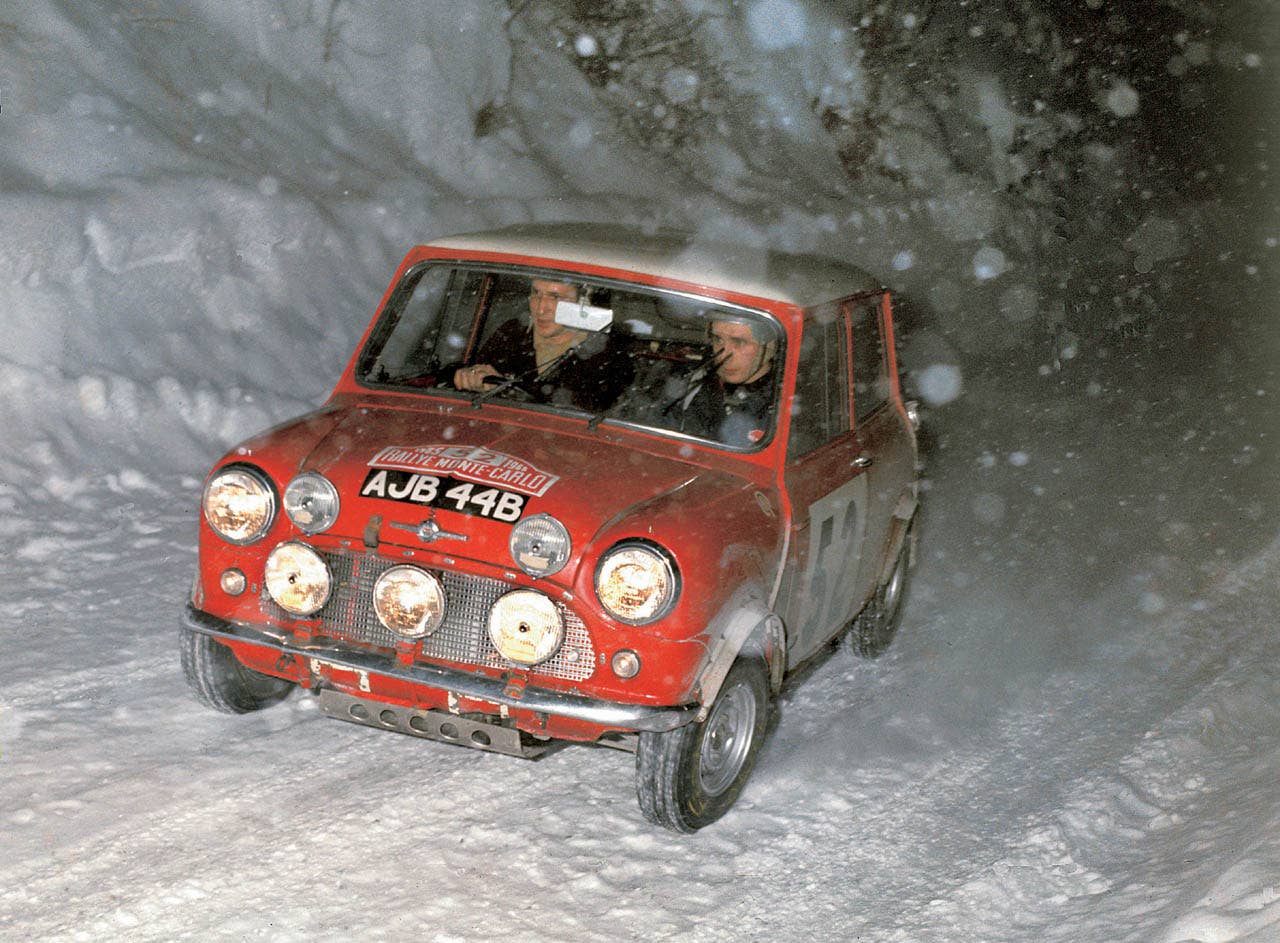Mini Cooper S winning the Rallye Monte Carlo the second time - in 1965 with cockpit Mäkinen/Easter" (01/2004)