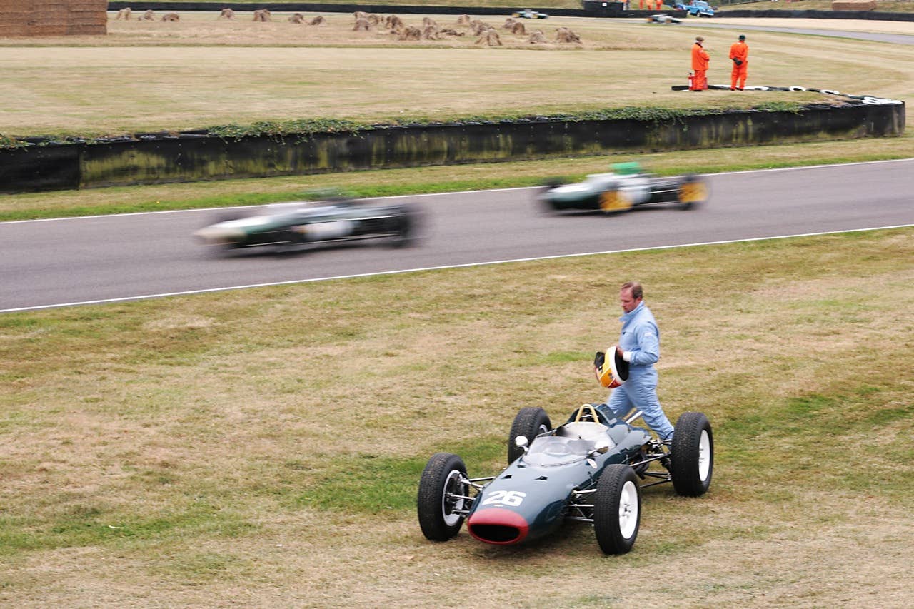 Mark Piercy in his Lola-Climax Mk4 retires from the Glover Trophy