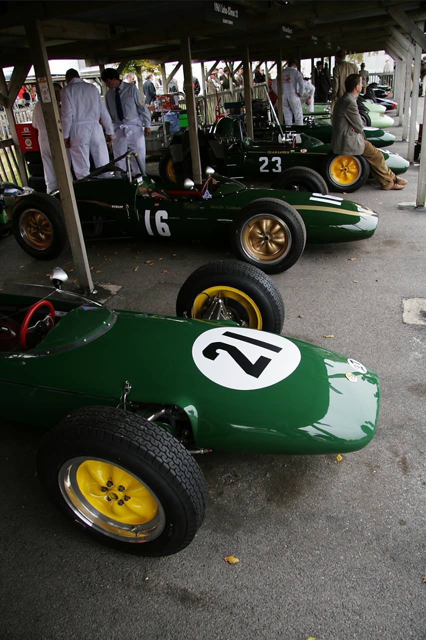 There were no fewer than eigth Lotus-Climax's racing in the Glover Trophy!