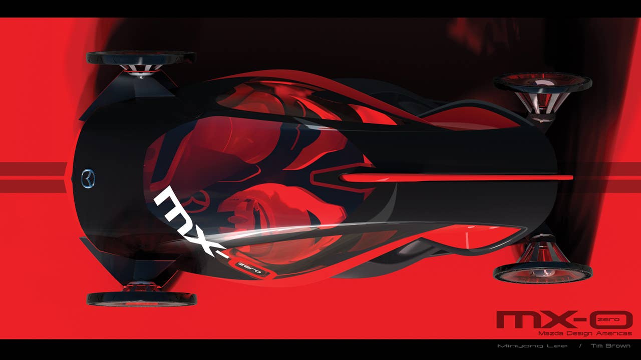 At the heart of the MX-0 is its purpose as a driving beast. Its ultra-light mass is pushed by high-torque electric motors. High power-to-weight is where a Mazda comes alive. Impossible acceleration and instant cornering is the result. Its more like flying than driving. Zero hindrance. Driving bliss.