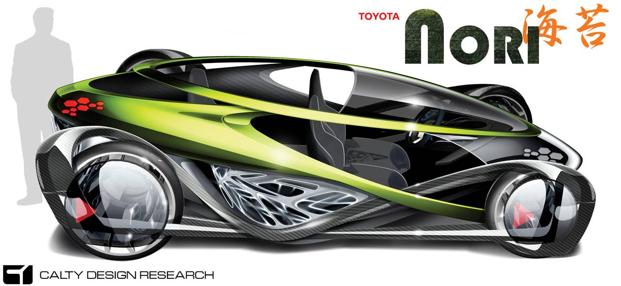 Building on Toyotas leadership role in creating eco-sensitive vehicles, the NORI concept challenges us to look ahead and create a clever vision that addresses fuel economy, emissions, green materials, new design and manufactured technology, and transforms it into an emotionally appealing design solution.