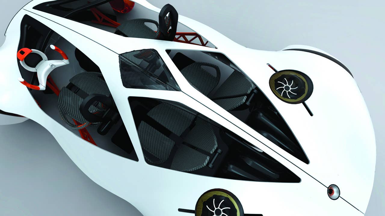 The Honda Air concept is a vision of the future of lightweight and alternative fuel performance vehicles; a coastal cruiser for the aggressive lifestyle. Inspired by the modern roller coaster as well as skydiving wing-suits, the Air is powered by a compressed air and pneumatic regulator system.