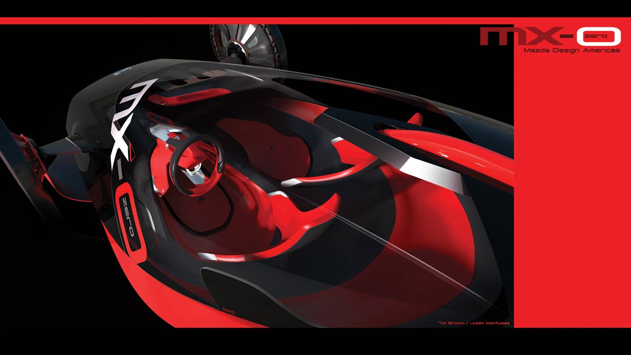 At the heart of the MX-0 is its purpose as a driving beast. Its ultra-light mass is pushed by high-torque electric motors. High power-to-weight is where a Mazda comes alive. Impossible acceleration and instant cornering is the result. Its more like flying than driving. Zero hindrance. Driving bliss.