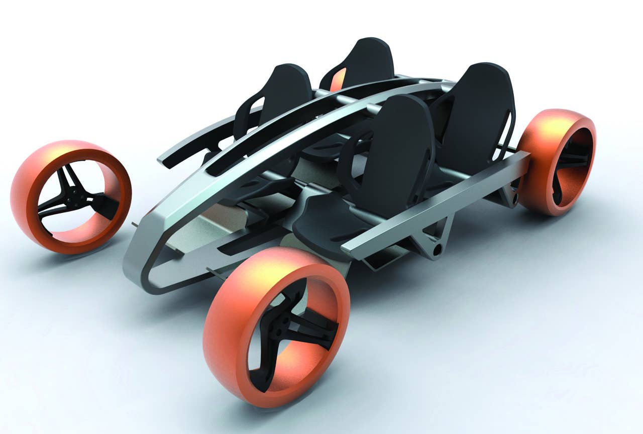 The Honda Air concept is a vision of the future of lightweight and alternative fuel performance vehicles; a coastal cruiser for the aggressive lifestyle. Inspired by the modern roller coaster as well as skydiving wing-suits, the Air is powered by a compressed air and pneumatic regulator system.