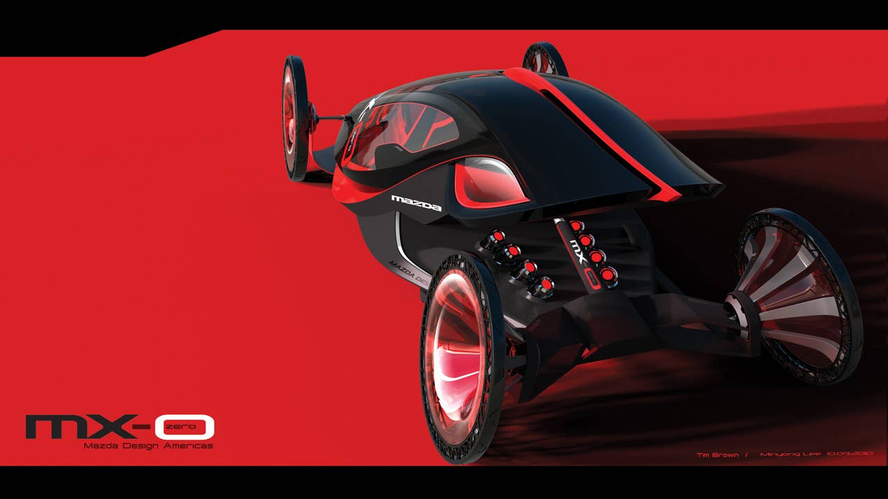 At the heart of the MX-0 is its purpose as a driving beast. Its ultra-light mass is pushed by high-torque electric motors. High power-to-weight is where a Mazda comes alive. Impossible acceleration and instant cornering is the result. Its more like flying than driving. Zero hindrance. Driving bliss.