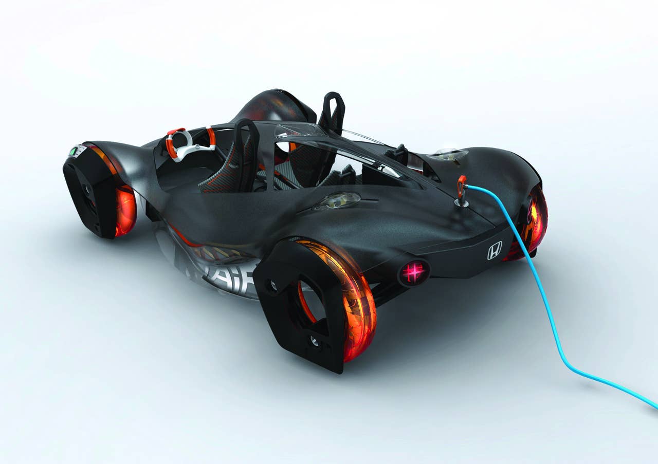 The Honda Air concept is a vision of the future of lightweight and alternative fuel performance vehicles; a coastal cruiser for the aggressive lifestyle. Inspired by the modern roller coaster as well as skydiving wing-suits, the Air is powered by a compressed air and pneumatic regulator system.