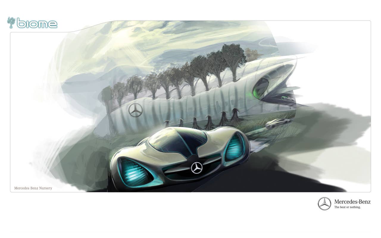 The Mercedes-Benz Biome is an ultralight vehicle that utilizes technologies from nature to achieve unparalleled efficiency and seamless integration into the ecosystem.