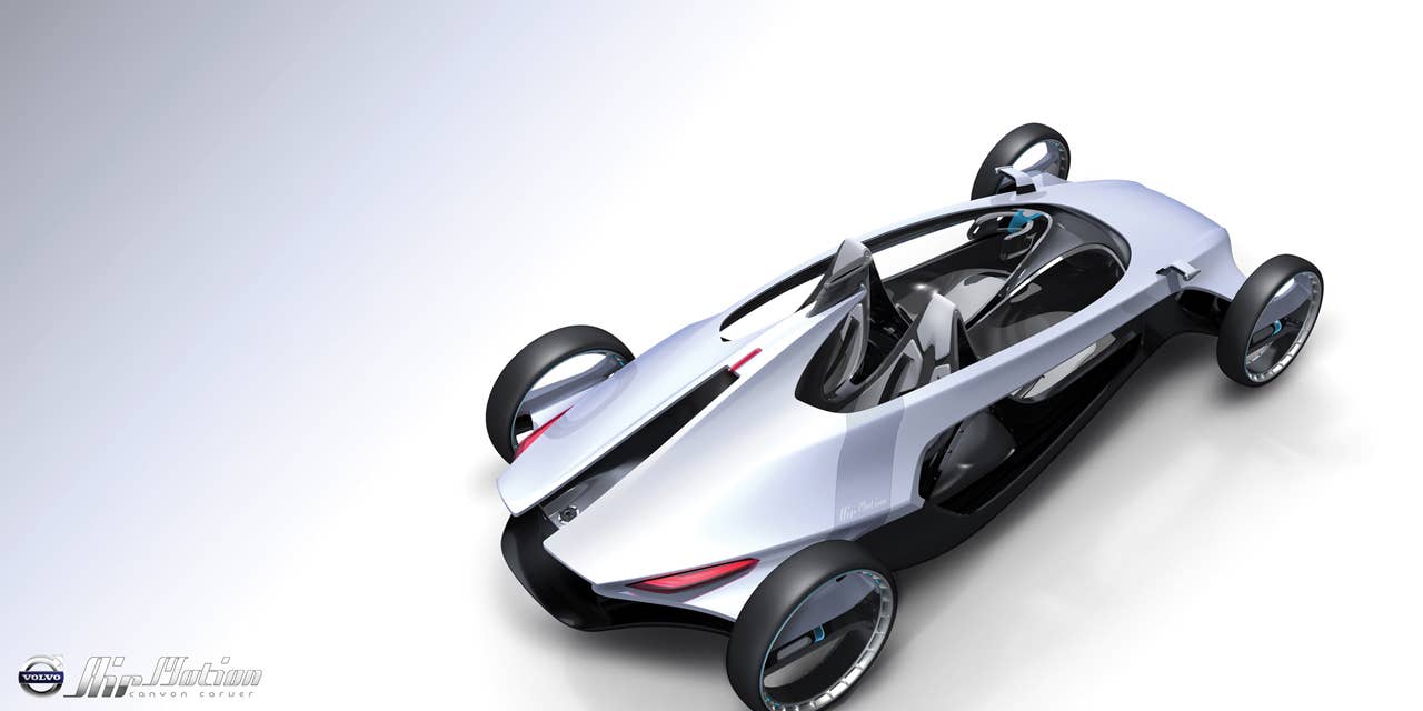 A vehicle lighter than a Formula 1 racing car... Experiencing the adrenaline rush of carving through the canyons with up to three friends Not using a drop of gasoline... Now just imagine if these dreams could be brought together in a single vehicle. Tipping the scales at under 1,000 lbs. the Volvo Air Motion Concept makes these dreams a reality and delivers this in a beautiful Scandinavian body. Designed like a clam shell and sculptured from ultra light carbon fiber.