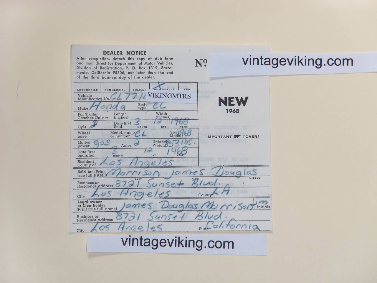 Jim Morrison Scrambler DMV Record