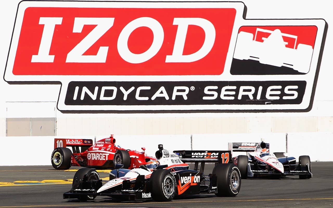 SONOMA, CA - AUGUST 22:  Will Power of Australia, driver of the #12 Verizon Team Penske Dallara Honda leads Helio Castroneves and Dario Franchitti during the IZOD IndyCar Series Grand Prix of Sonoma at Infineon Raceway on August 22, 2010 in Sonoma, California.  (Photo by Christian Petersen/Getty Images)