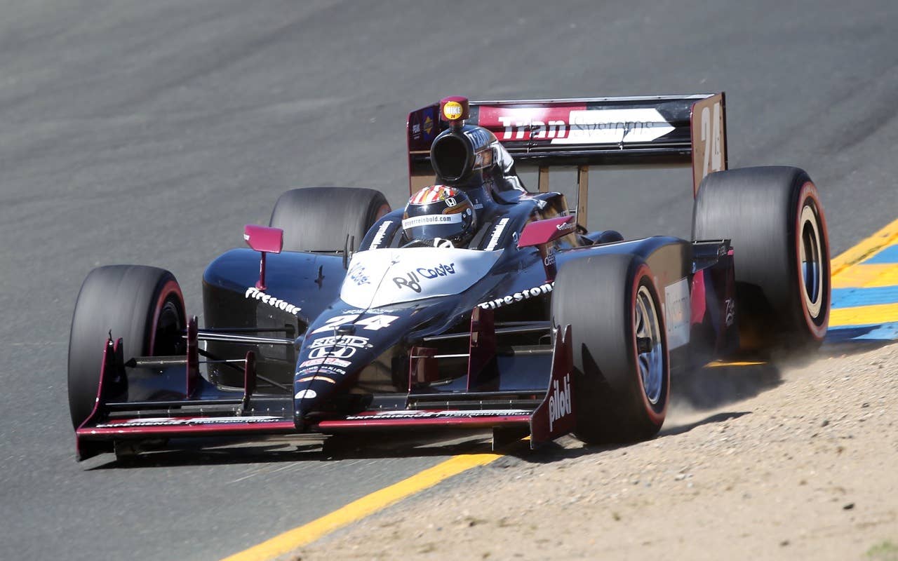 SONOMA, CA - AUGUST 22:  J.R. Hildebrand, driver of the #24 Trans Systems/DRR Dallara Honda during practice for the IZOD IndyCar Series Grand Prix of Sonoma at Infineon Raceway on August 22, 2010 in Sonoma, California.  (Photo by Christian Petersen/Getty Images)