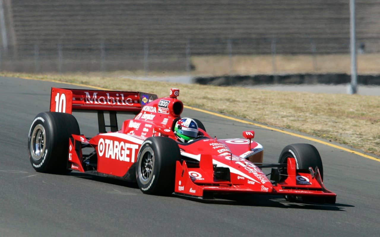 Dario Franchitti, of Scotland, is seen during the quailifying round for Sunday's Indy Grand Prix of Sonoma, at the Infineon Raceway in Sonoma, Calif. Saturday, Aug. 21, 2010.  Franchitti, last years winner, finished in the third position for Sunday's race  with a time of 1:16:9437, behind pole winner Will Power's time of 1:16:5282.(AP Photo/Rich Pedroncelli)